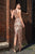 Cristallini - SKA739 Sequined Scroll Motif Illusion Sheath Gown In Gold