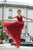 Cristallini - SKA233 Deep V-neck A-line Chiffon Dress In Red