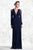 Cristallini - SKA670 Bishop Sleeve Plunging V-Neck Shirred Gown In Blue