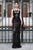 Cristallini - SKA739 Sequined Scroll Motif Illusion Sheath Gown In Black