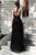 Cristallini - SKA823 Sleeveless Beaded Lace High Slit Tulle Gown In Black