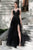 Cristallini - SKA823 Sleeveless Beaded Lace High Slit Tulle Gown In Black