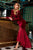 Cristallini - SKA907 Long Sleeve Velvet Gown with Lace Flare In Red