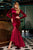 Cristallini - SKA907 Long Sleeve Velvet Gown with Lace Flare In Red