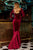 Cristallini - SKA907 Long Sleeve Velvet Gown with Lace Flare In Red
