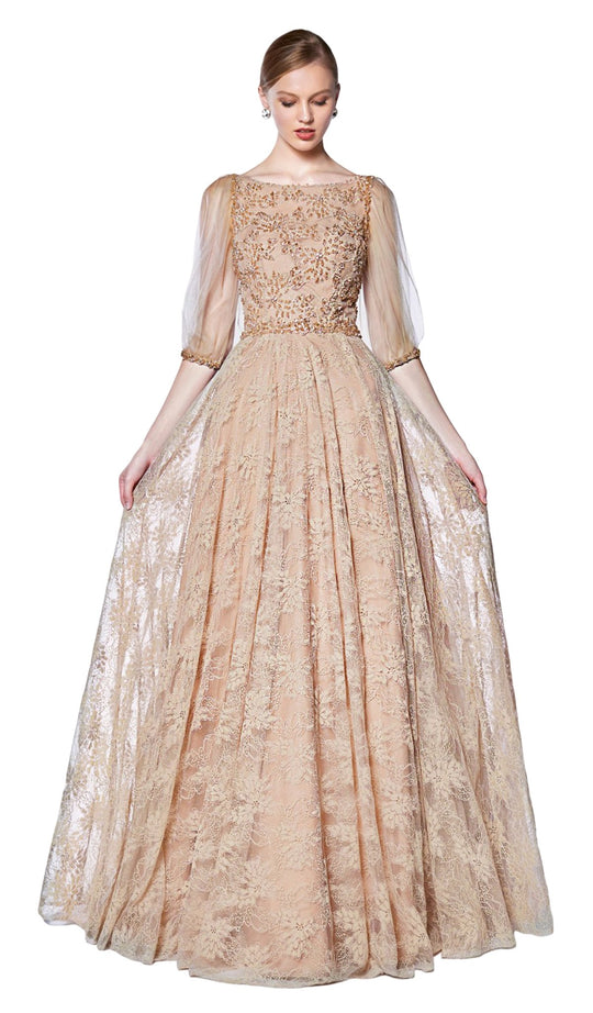 Cinderella Divine - CS023 Beaded Bateau A-Line Evening Dress In Brown