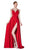 Cinderella Divine - CS034 Plunging V-neck A-line Gown With Train In Red