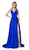Cinderella Divine - CS034 Plunging V-neck A-line Gown With Train In Blue