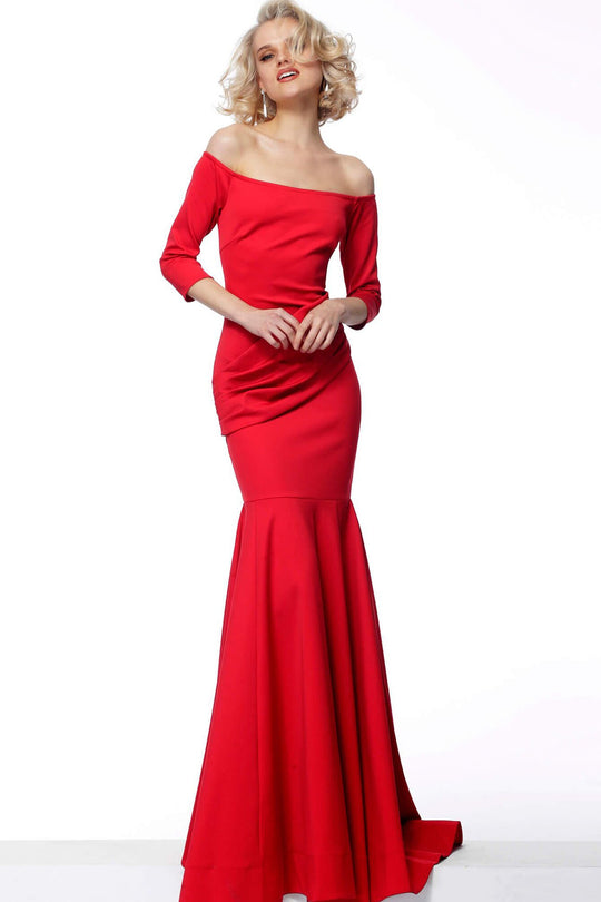 Jovani - 68416 Off-Shoulder Mermaid Dress In Red