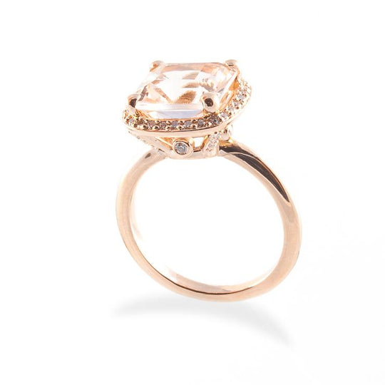 Morganite and Diamond Halo Engagement Ring