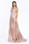 Cinderella Divine - CW767 Lace Deep V-neck A-line Gown With Open Back In Pink