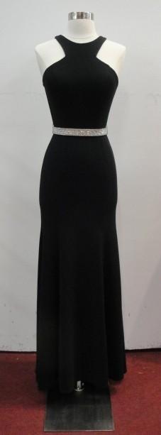 Cut-In Shoulder Long Evening Dress with Train