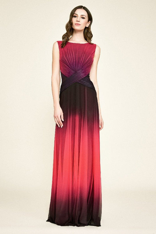 Tadashi Shoji - Remek Sleeveless Jersey Ombre Gown In Red and Black