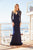 Tadashi Shoji - Long Sleeve Embroidered Tulle Long Sheath Gown In Blue and White
