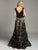 Lara Dresses - Sleek V-Neckline A-Line Evening Gown with Floral Embroidery and Rhinestone Embellishments 33239, Black