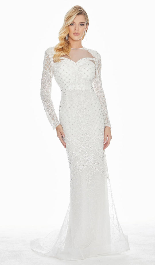 Ashley Lauren - 1445 Sequin Embellished Illusion Jewel Dress In White