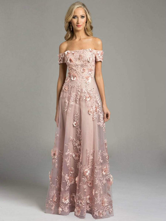 Lara Dresses - Charming Off The Shoulder Long Floral A-line Gown 33211 In Pink