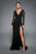 Tadashi Shoji - Long Sleeve Lace Overlaid High Slit Gown In Black and Neutral