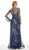 Ashley Lauren - 1423 Sequined Illusion Evening Dress In Blue and Gray