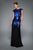 Tadashi Shoji - Bateau Neckline Cap Sleeves Sequined Gown In Blue and Black