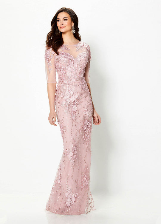 Montage by Mon Cheri - 219971W Floral Applique Trumpet Gown In Pink