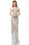 Jovani - 66234 Feathered Long Sheath Dress In Silver and Neutral