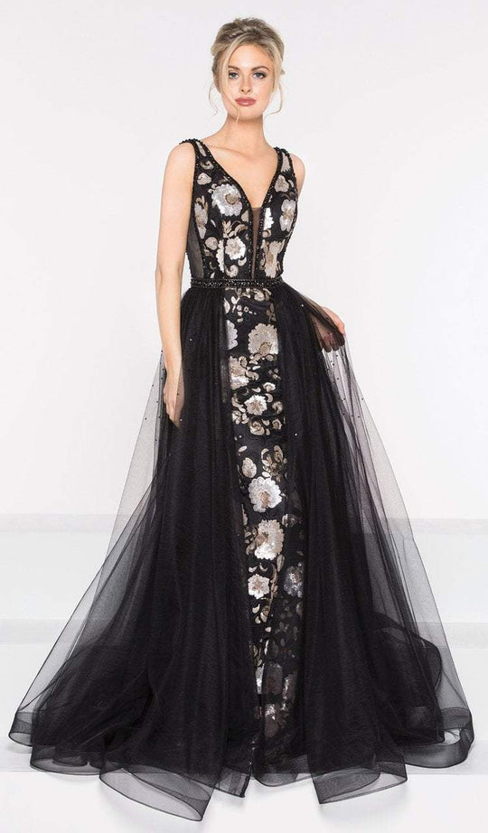Colors Dress - 2025 Sequined Deep V-neck Ballgown in Black