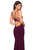 La Femme - 27072 Plunging Strappy Back High Slit Gown  In Red