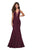 La Femme - 27464 Deep V-neck Stretch Lace Trumpet Dress In Purple