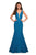 La Femme - 27464 Deep V-neck Stretch Lace Trumpet Dress In Green