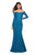 La Femme - 26393 Long Sleeve Off Shoulder Lace Trumpet Gown In Blue