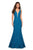 La Femme - 27464 Deep V-neck Stretch Lace Trumpet Dress In Green