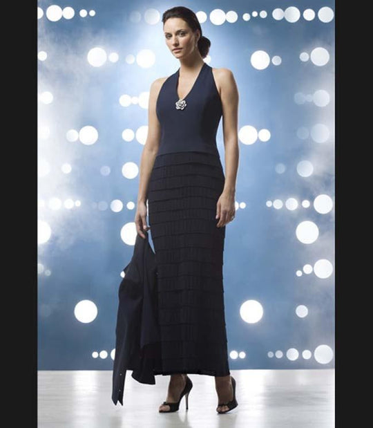 Daymor Couture - 2053 Tiered Sheath Dress With Long Sleeve Jacket in Blue