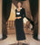Daymor Couture 6121 Beaded Scoop Neck Column Evening Dress In Black/White