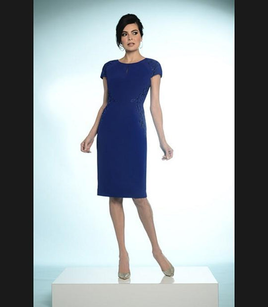 Daymor Couture - Jewel Neck Short Dress 818 in Blue