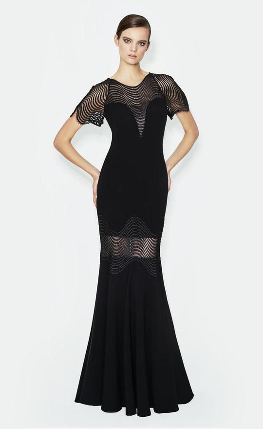Daymor Couture - Illusion Jewel Neck Mermaid Gown 566 in Black