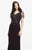 Daymor Couture - Beaded V Neck Short Sleeves Long Dress 151 in Brown