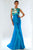 Theia - 882334 Floral Printed Pop Over Mikado Evening Dress in Blue