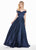 Ashley Lauren - 1343 Surplice Off Shoulder Satin Ball Gown In Blue
