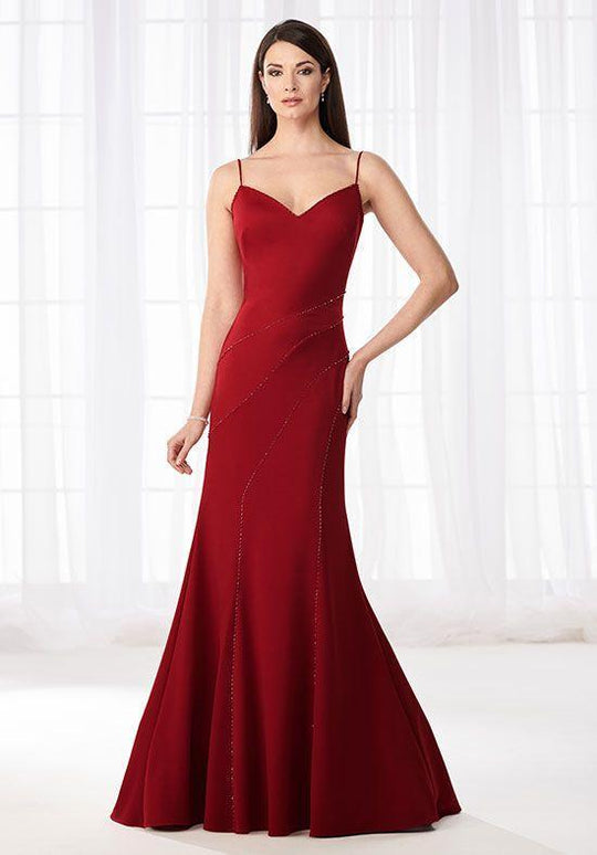 Cameron Blake - 218614 Spaghetti Strap Trumpet Jersey Formal Dress in Red