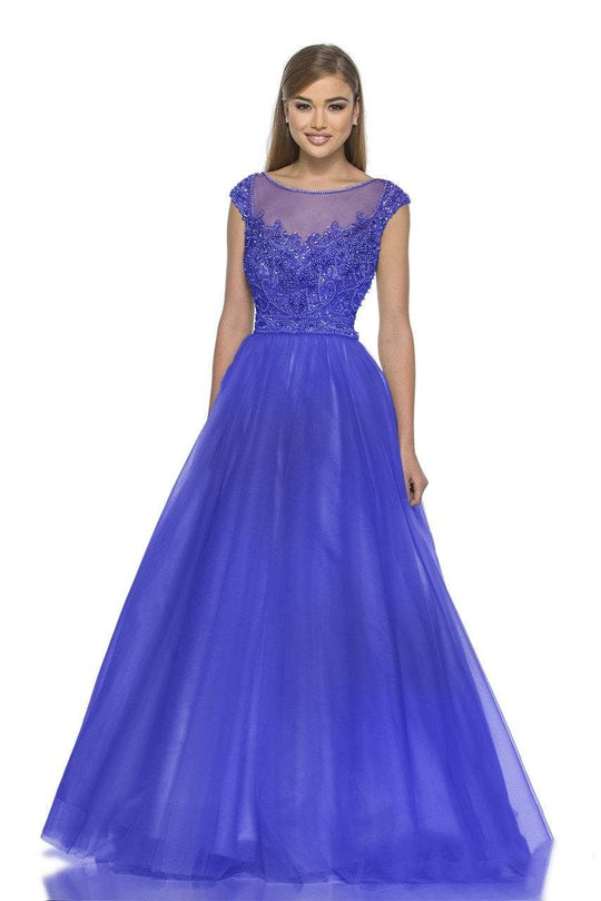 Terani Couture - 151P0100A Illusion Embellished Ball Gown in Blue