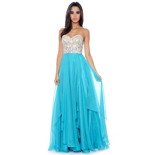 Decode 1.8 - Multi-Layered Chiffon Sweetheart Gown 182502 in Blue and Neutral