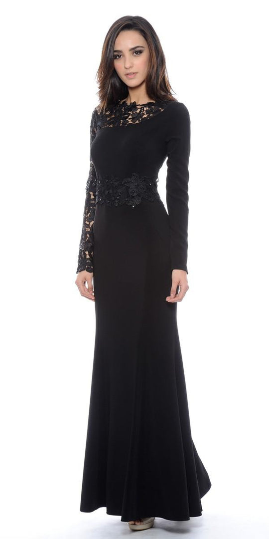 Decode 1.8 - Lace Sleeve Mermaid Gown 182793 in Black