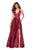 La Femme - 27487 Plunging Halter V-neck Satin A-line Dress In Red