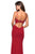 La Femme - 27516 Strappy V-Neck Gown with Slit In Red