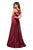 La Femme - 27487 Plunging Halter V-neck Satin A-line Dress In Red