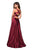 La Femme - Plunging Halter V-neck Satin A-line Evening Gown 27487 In Red