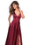 La Femme - 27487 Plunging Halter V-neck Satin A-line Dress In Red