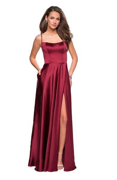 La Femme - 26977 Fitted Scoop Pleated Gown with Slit In Red