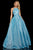 Sherri Hill - 52964 High Halter Neck Glitter Mesh Full A-Line Dress In Blue and Green
